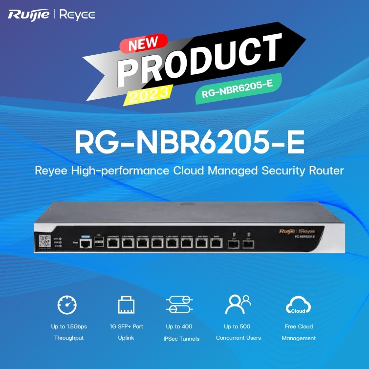 Router Reyee RG-NBR6205-E Cloud Managed Security Router hiệu năng cao 8 cổng 1G Base-T và 2 cổng 1G SFP